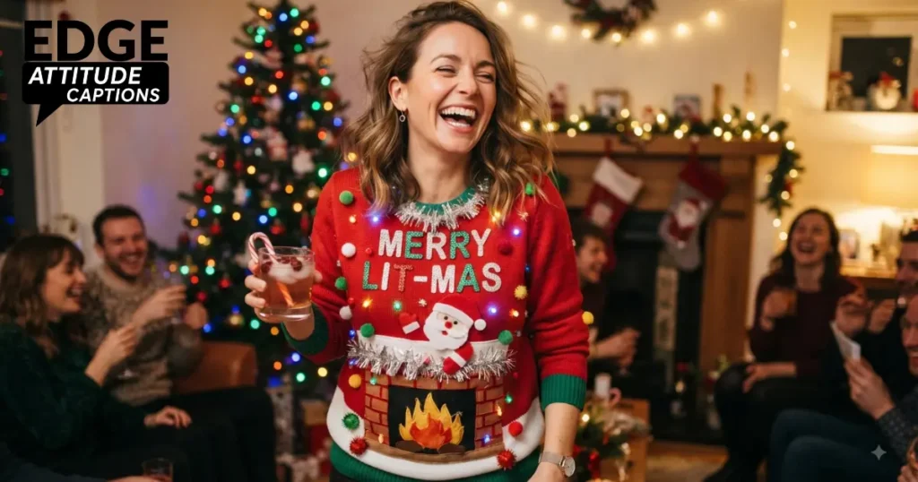 christmas party squad captions photo