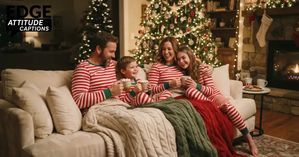 cozy family christmas captions photo